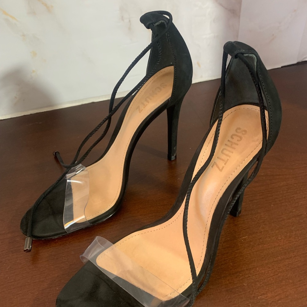 Schultz Jossena Leather & Clear Strap Ankle Wrap Dress Sandals size 8.5 - Picture 6 of 11
